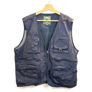 Men's Fishing Outdoor Utility Vest Multi-Pocket Mesh Lined –Navy Blue – Size 3XL